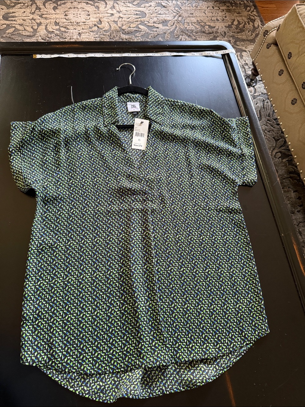 Cabi replay top short Sleeve Green Patterned Shirt